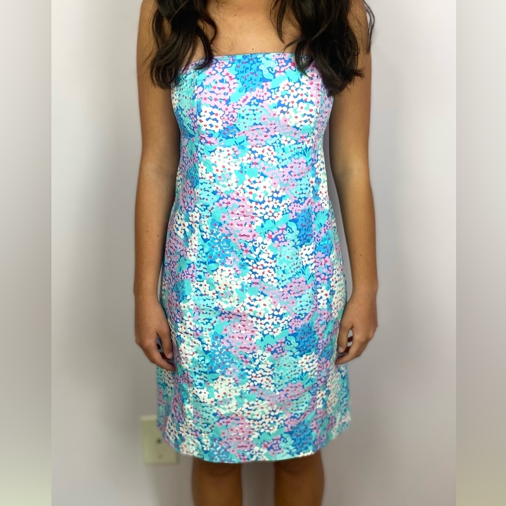 Lilly Pulitzer Blue Floral Strapless Mini Dress Size 2